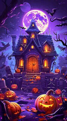 万圣节紫色暗黑恐怖卡通插画手绘西方节日