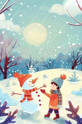 冬天大雪纷飞堆雪人寒冷立冬小雪冬至卡通插画背景 冬天大雪纷飞堆雪人寒冷立冬小雪冬至卡通插画背景