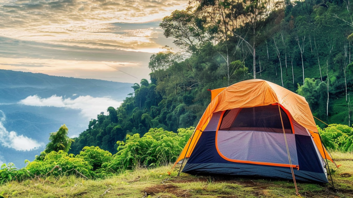 户外露营山顶帐篷云海摄影图
