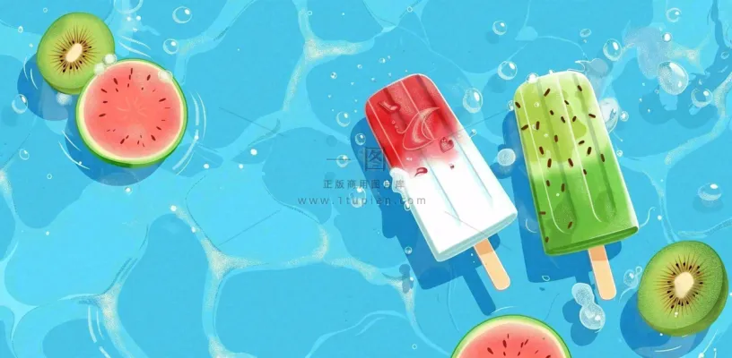 夏日游泳池冰淇淋凉爽立夏夏至小暑大暑插画背景 夏日游泳池冰淇淋凉爽立夏夏至小暑大暑插画背景
