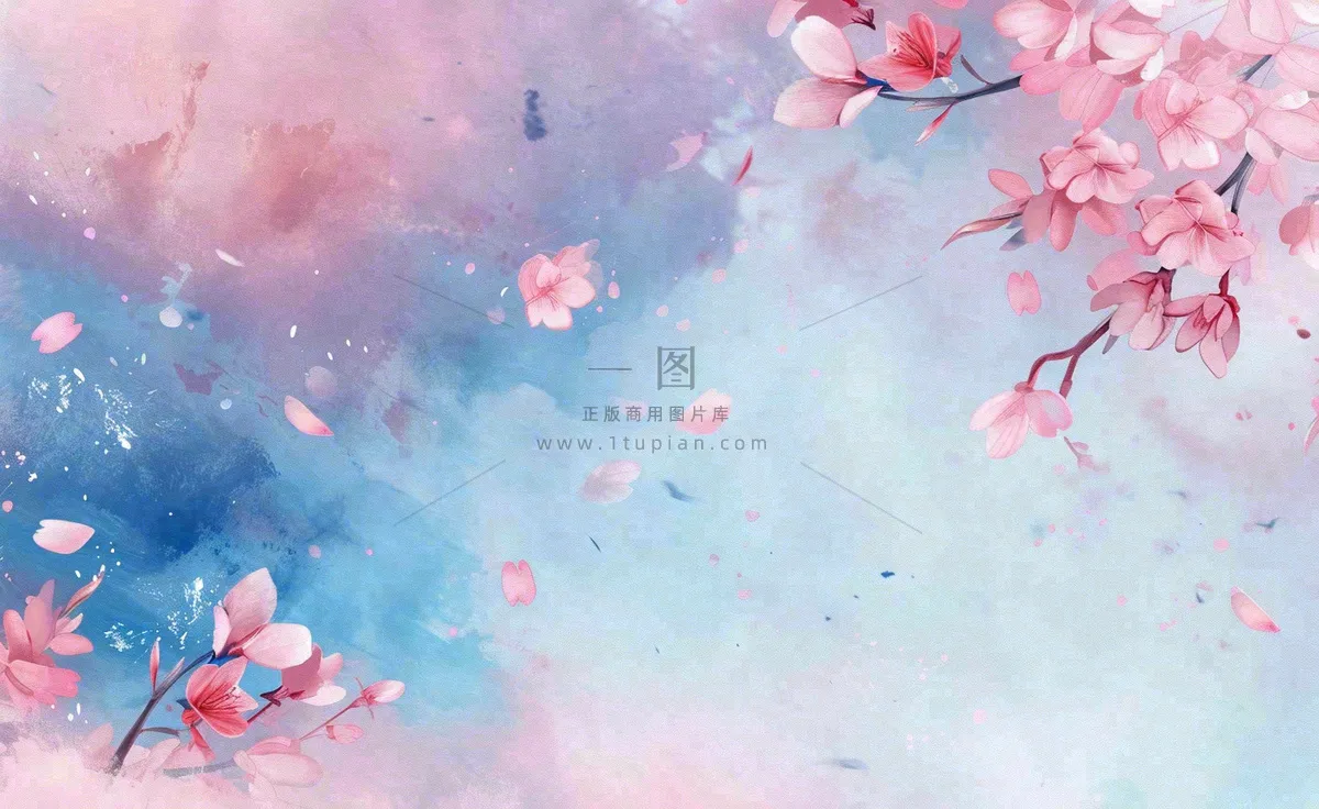 春季出游浪漫水彩樱花蓝粉色樱花林立春春分插画背景