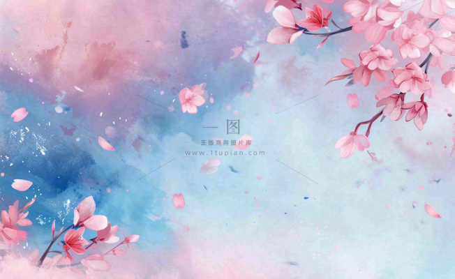 春季出游浪漫水彩樱花蓝粉色樱花林立春春分插画背景 春季出游浪漫水彩樱花蓝粉色樱花林立春春分插画背景