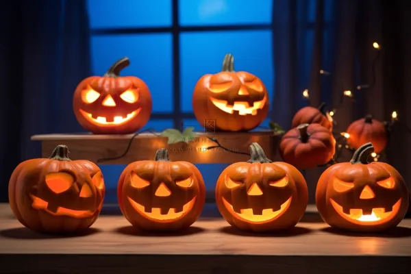 万圣节搞怪南瓜灯恐怖夜晚摄影图