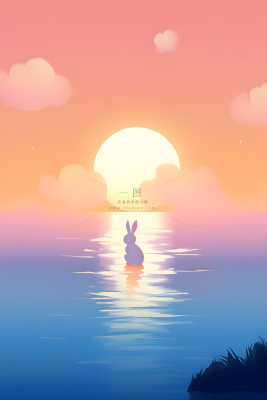 月圆中秋兔子简约渐变背景 月圆中秋兔子简约渐变背景