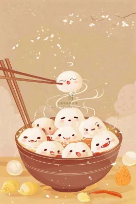 汤圆传统美食元宵节佳节插画背景 汤圆传统美食元宵节佳节插画背景