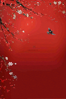 红色墙背景梅花红花鸟情人节七夕小年新年除夕背景