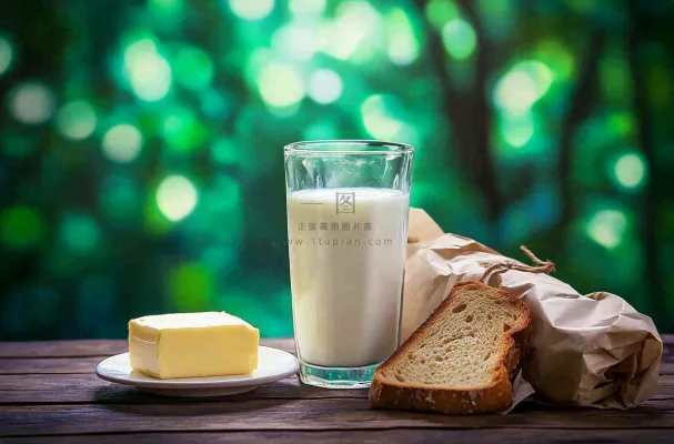 营养美味早餐面包吐司牛奶摄影图