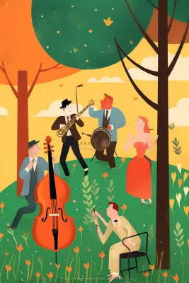 夏日草地音乐演奏扁平插画背景