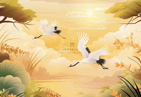 金色银杏仙鹤重阳节山脉中式祥云山水秋天古风中国风手绘背景重阳节 金色银杏仙鹤重阳节山脉中式祥云山水秋天古风中国风手绘背景重阳节