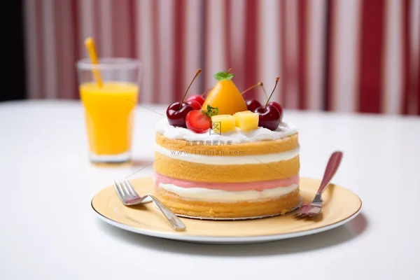 下午茶松塔水果蛋糕果汁摄影图