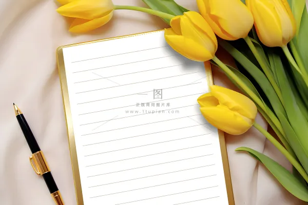 康乃馨黄色纸张笔唯美背景 康乃馨黄色纸张笔唯美背景
