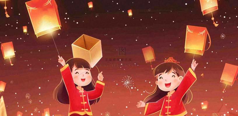 新年春节祈福孔明灯热闹中元节插画背景