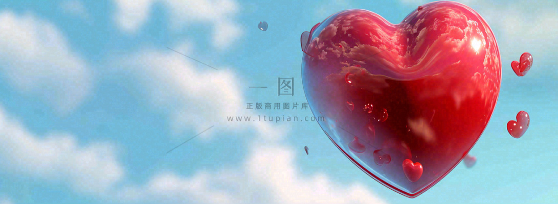 蓝天白云红色爱心气球情人节浪漫爱情摄影图