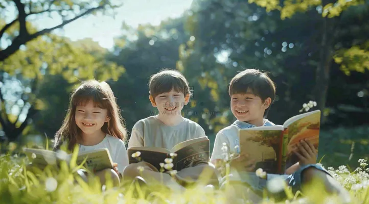 公园草坪看书阅读的学生孩子们知识兴趣世界读书日摄影图