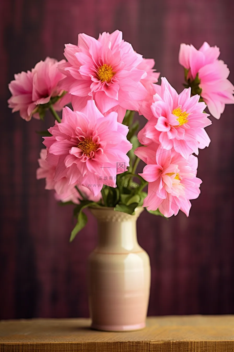 花瓶粉红菊花花束摄影图