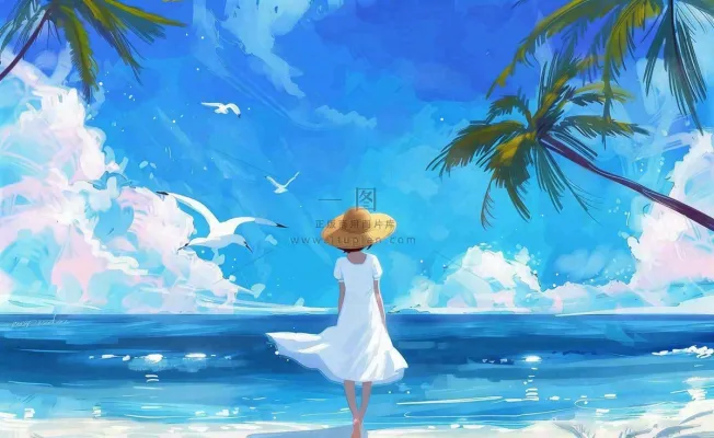夏天海洋沙滩度假清凉一夏夏至大暑插画背景