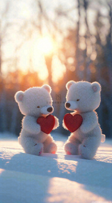 冬天雪地可爱小熊爱情情侣温馨，情人节520爱心摄影图