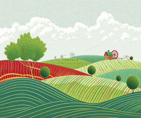 春天卡通蜡笔线性风格