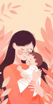母亲节妈妈亲情抱着孩子鲜花光辉插画背景 母亲节妈妈亲情抱着孩子鲜花光辉插画背景