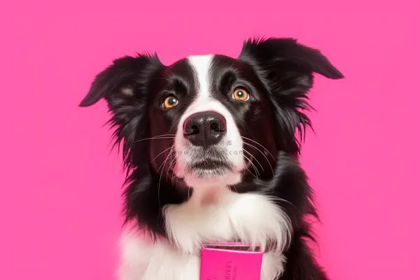 边牧宠物狗玫红背景摄影图