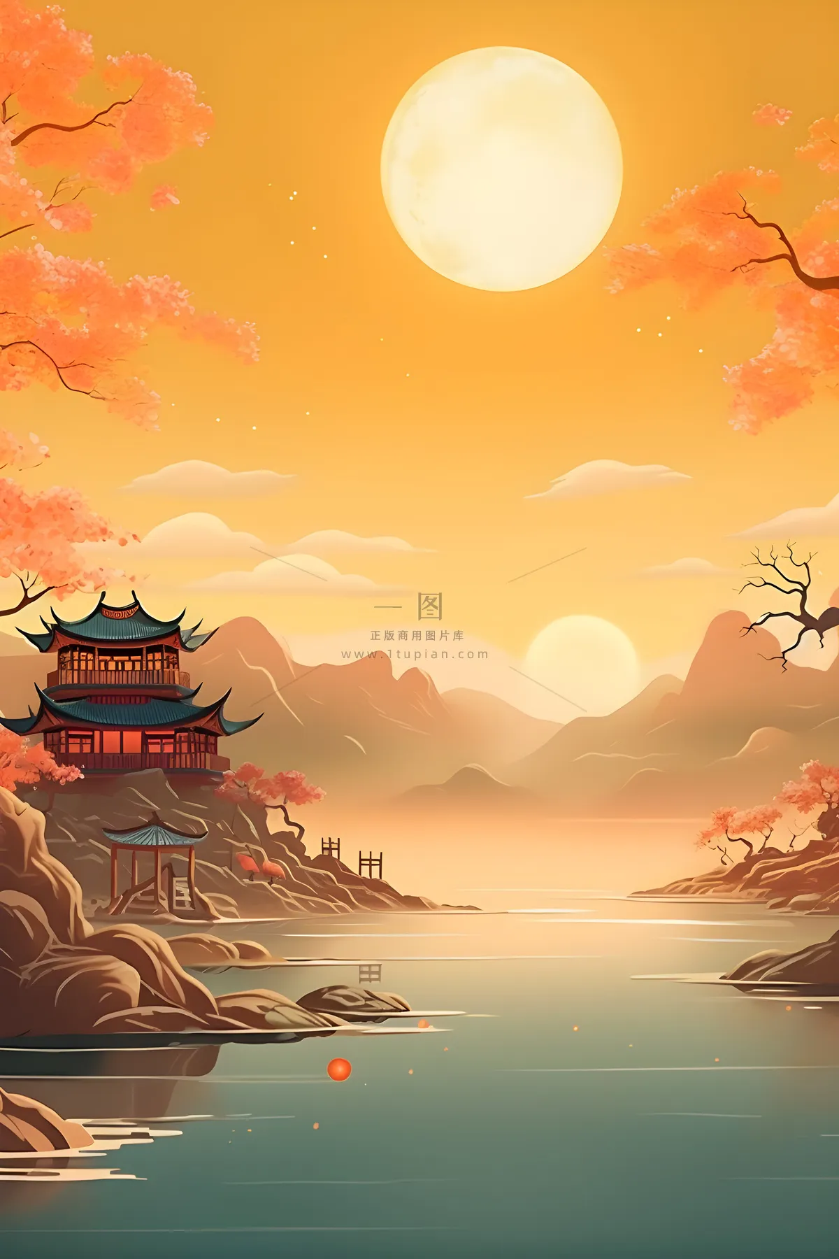 国风月亮淡雅渐变意境背景