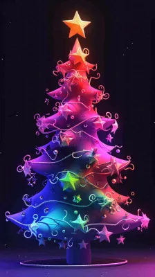 色彩缤纷圣诞树，暗黑彩色树，灯光闪耀