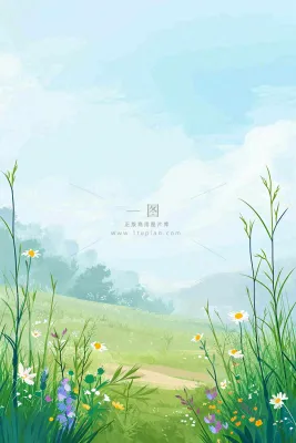 春日郊游草坪小路小花踏青手绘插画,立春春分 春日郊游草坪小路小花踏青手绘插画,立春春分