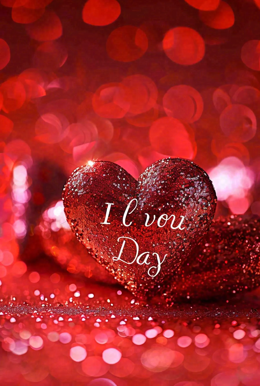 红色爱心love灯光亮片浪漫闪耀情人节七夕背景