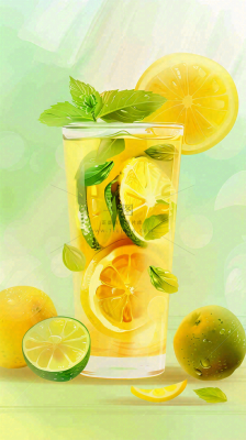夏天冰饮柠檬茶清凉小暑大暑插画背景