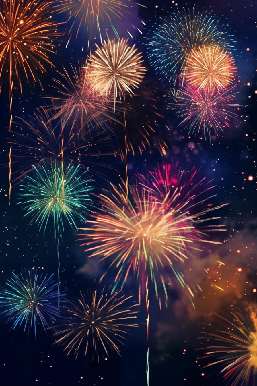 烟花五颜六色的烟花庆典新年节日暮色的天空背景摄影图