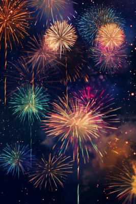 烟花五颜六色的烟花庆典新年节日暮色的天空背景摄影图