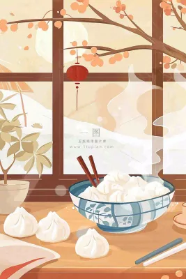 冬至吃饺子中国传统美食节日插画背景 冬至吃饺子中国传统美食节日插画背景