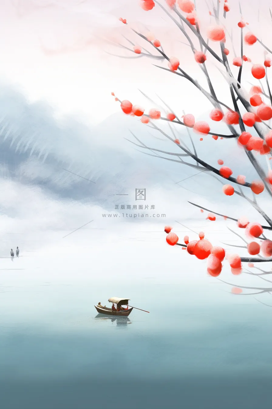 山水冬天简约下雪背景