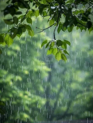 下雨天的公园大树下雨滴雨水谷雨梅雨季摄影图