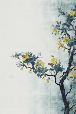 中国风简约淡雅蓝色枝叶背景 中国风简约淡雅蓝色枝叶背景