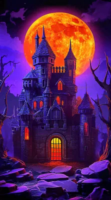 万圣节紫色暗黑恐怖卡通插画手绘西方节日