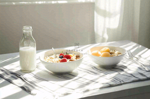 营养美味早餐面包吐司牛奶摄影图