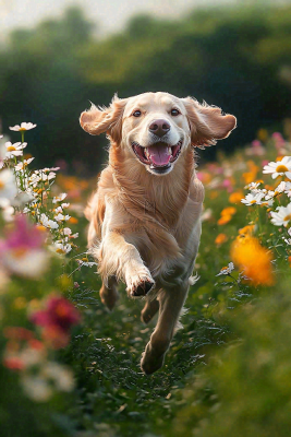草丛里飞奔的金毛小狗宠物动物摄影图 草丛里飞奔的金毛小狗宠物动物摄影图