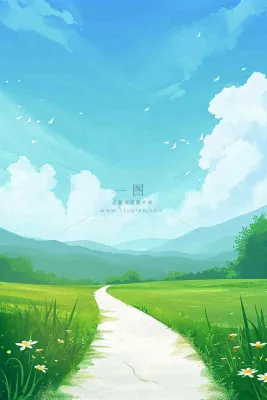 春日郊游草坪小路小花踏青手绘插画,立春春分 春日郊游草坪小路小花踏青手绘插画,立春春分