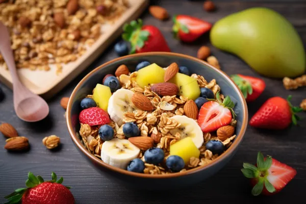 水果麦片坚果酸奶捞美食甜点摄影图