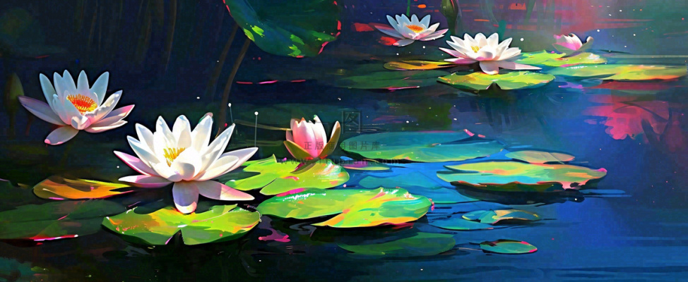 夏季池塘荷花荷叶盛开油画,小暑大暑夏至 夏季池塘荷花荷叶盛开油画,小暑大暑夏至