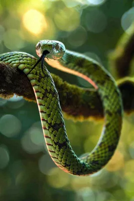 蛇青蛇绿色爬行动物毒蛇摄影图