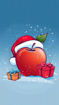 戴圣诞帽的红色苹果平安夜创意卡通插画背景