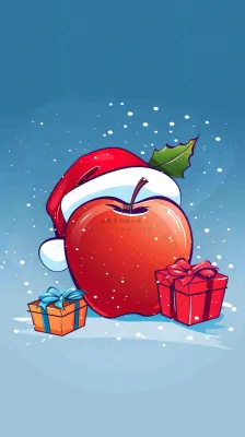 戴圣诞帽的红色苹果平安夜创意卡通插画背景