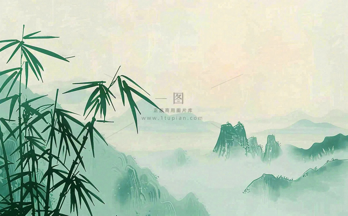 中国风插画山水画青山竹子竹叶水彩端午节清明节插画背景