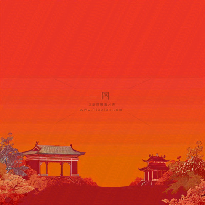 红色渐变国风建筑剪影，中国风简约