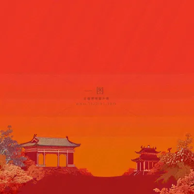 红色渐变国风建筑剪影,中国风简约 红色渐变国风建筑剪影,中国风简约