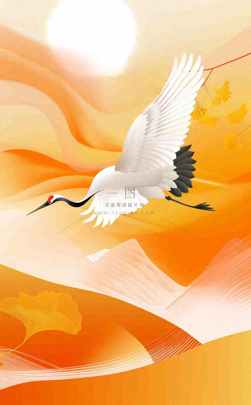 秋天白鹭齐飞黄了树叶重阳节立秋白鹭秋分插画背景