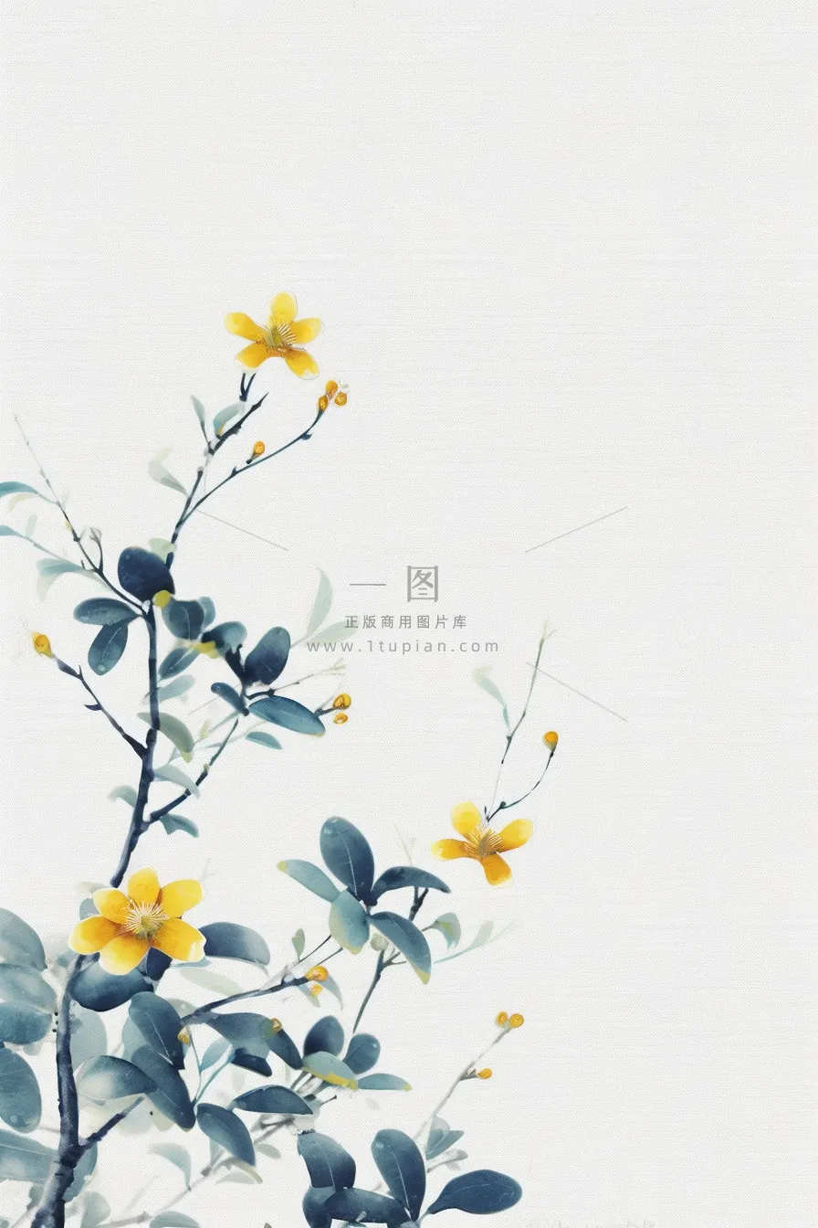 中国风简约淡雅蓝色枝叶背景