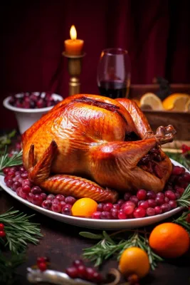 烤鸡感恩节餐桌美食摄影图